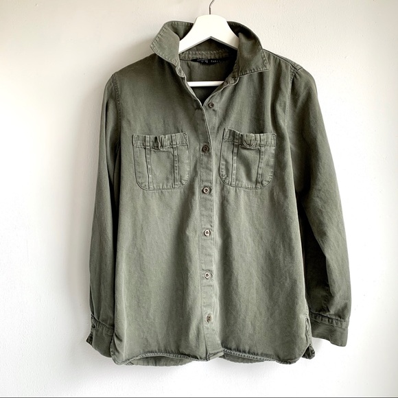Zara Tops - Zara army green heavy button up shirt EUC size M
